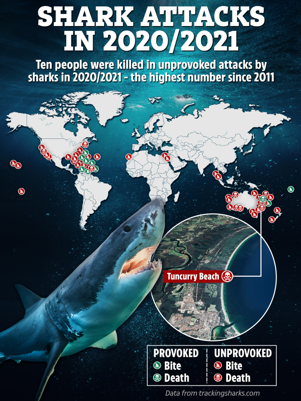 This map is a look at shark-human incidents.