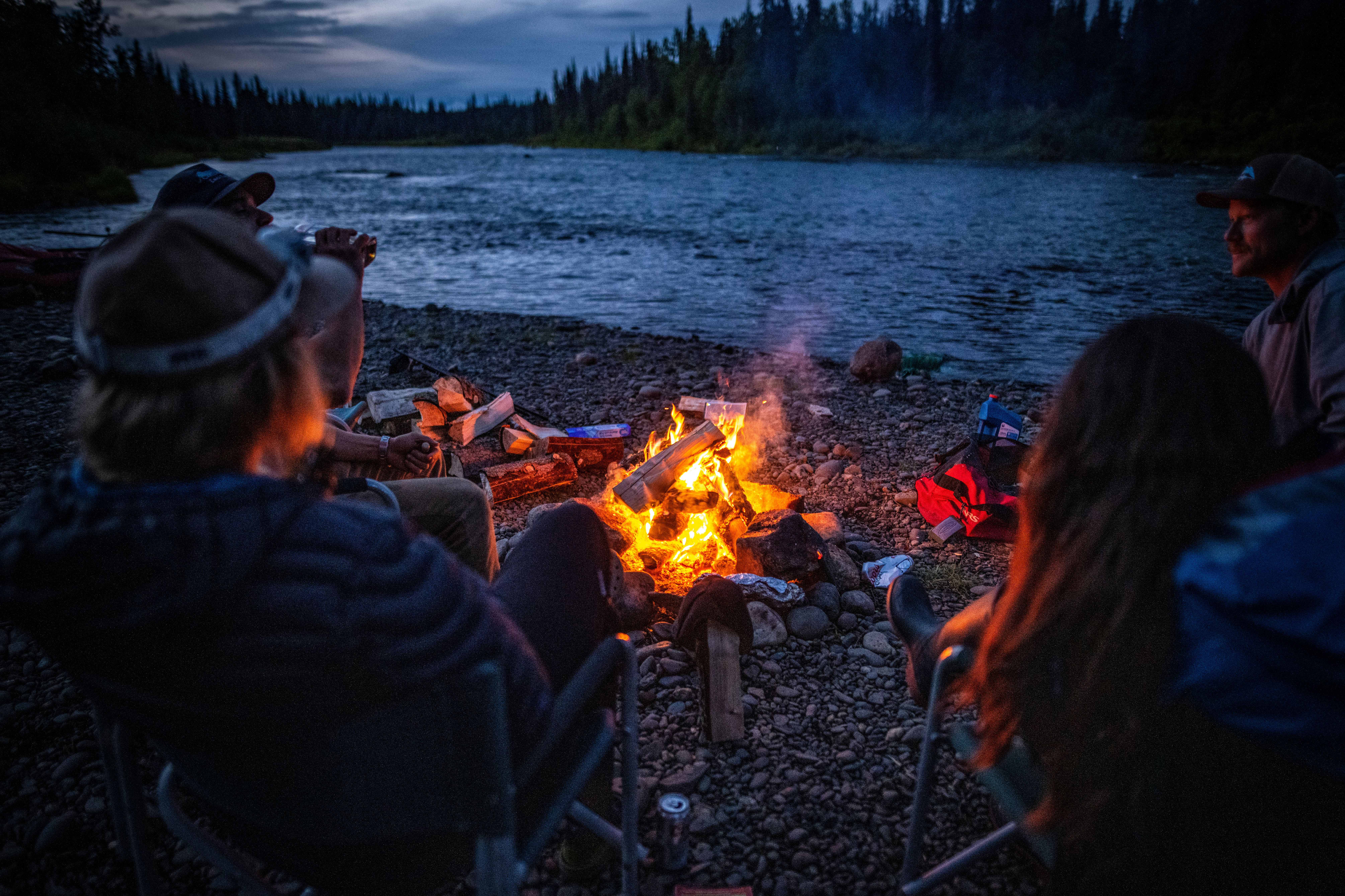 A campfire during a rafting trip in Alaska.