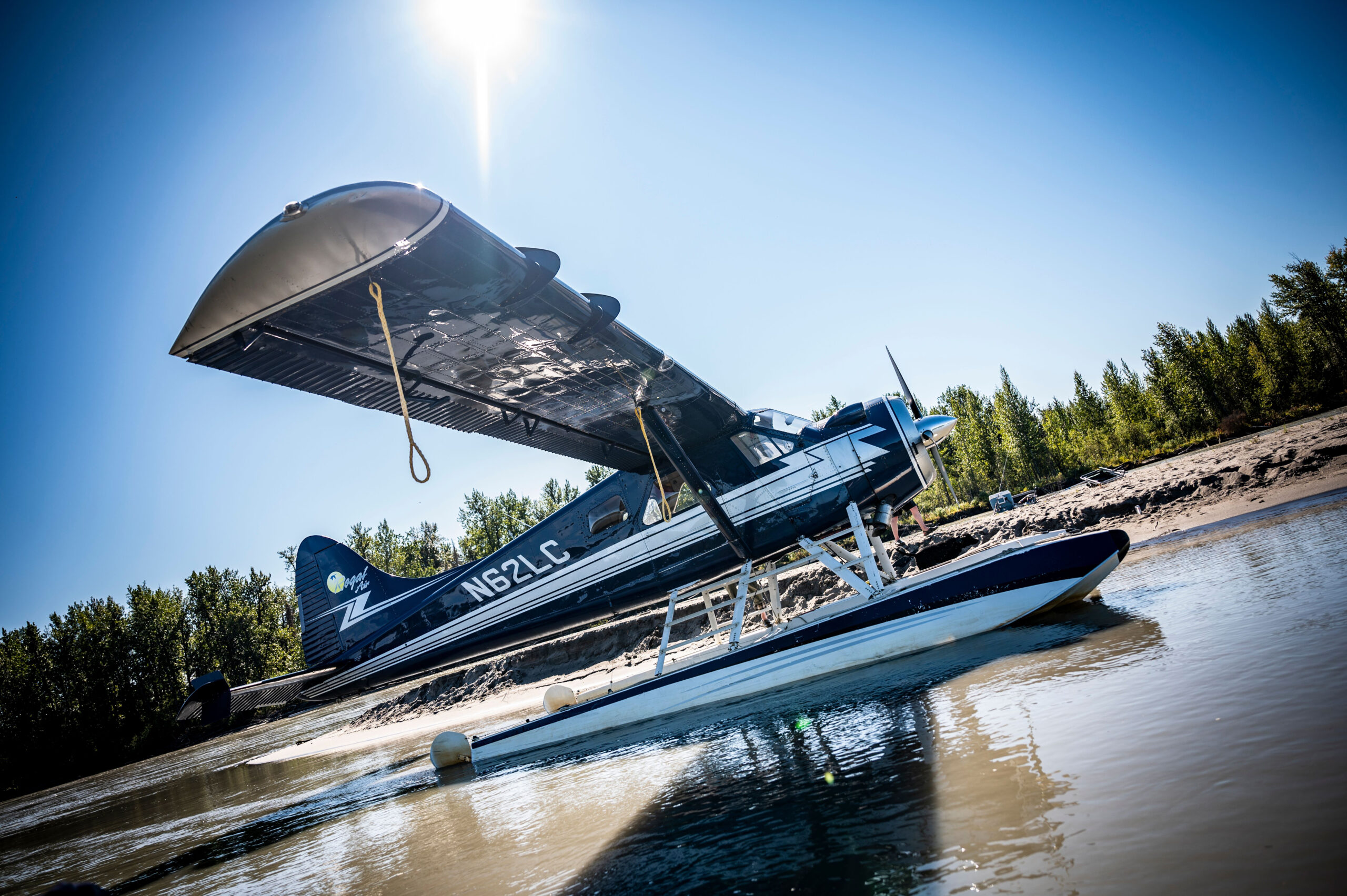 A float plane on Lake Creek river in Alaska.