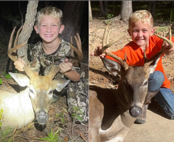Two 7-Year-Old Twin Brothers Make 40-Yard Crossbow Shots on a Pair of Carolina Bucks