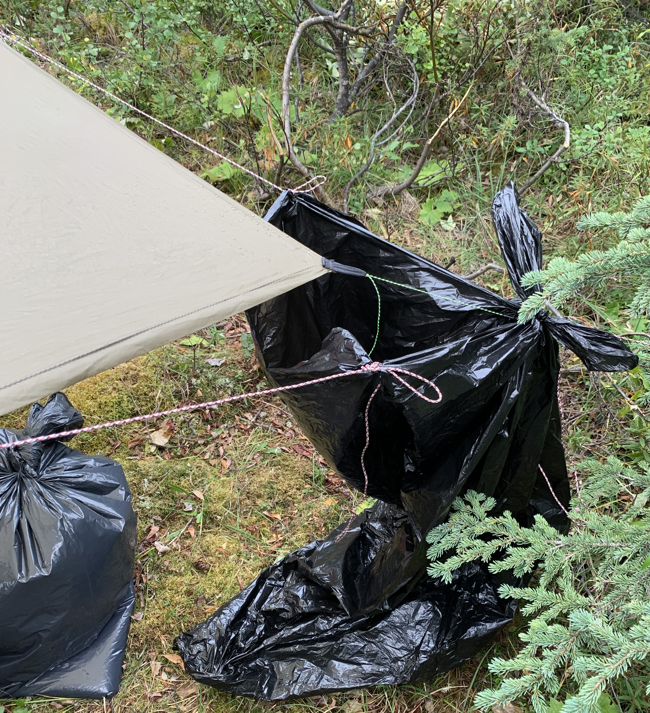 You can catch rainwater off your tent in the backcountry with this system.