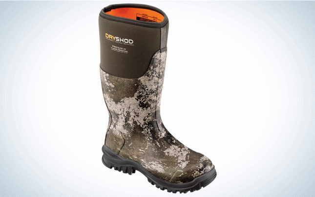 A camouflage hunting boot