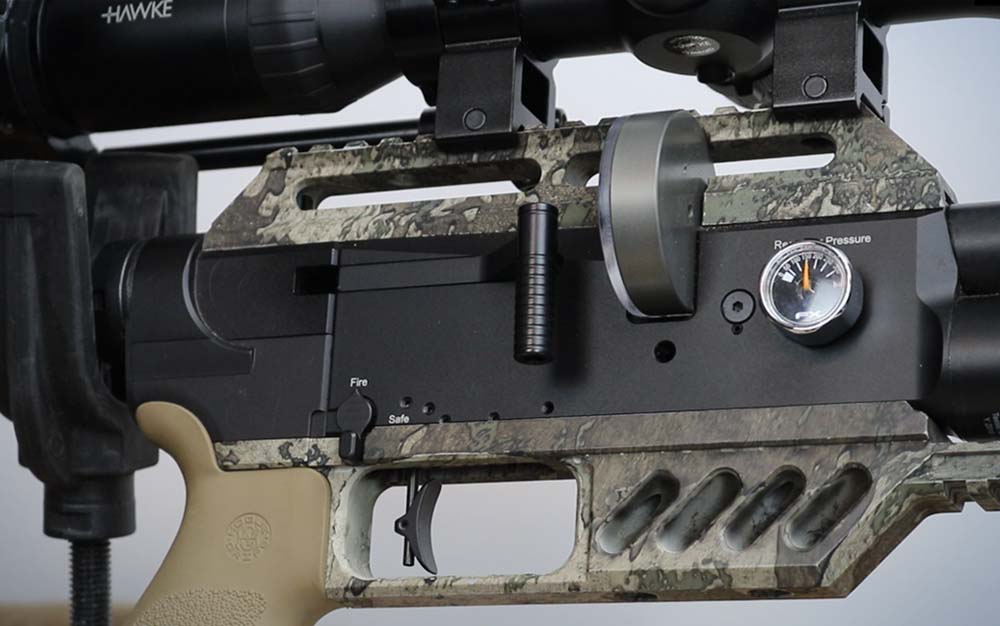 A close up of the middle of an airgun