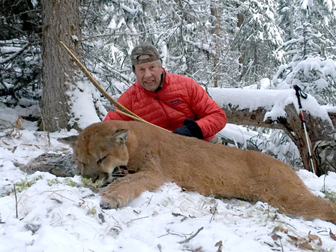 hunter with mountain lion
