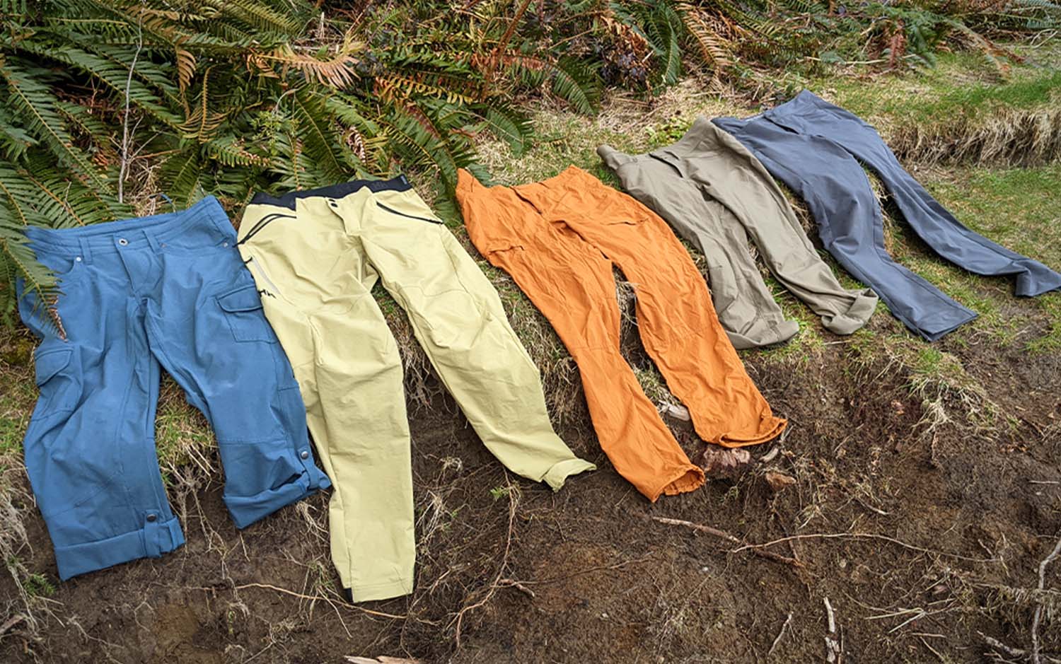 Five best hiking pants laying on the ground