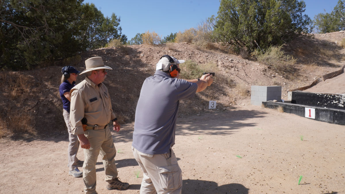 The author running a pocket pistol from the 7-yard line at Gunsite.