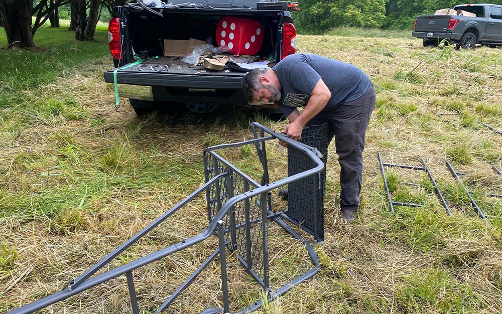 Putting together a ladder stand