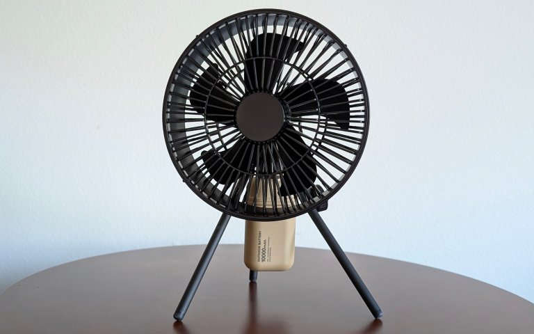 Nestout camping fan sitting on a table