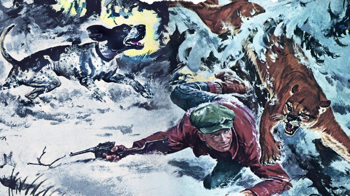 magazine pages showing cougar attacking hunter