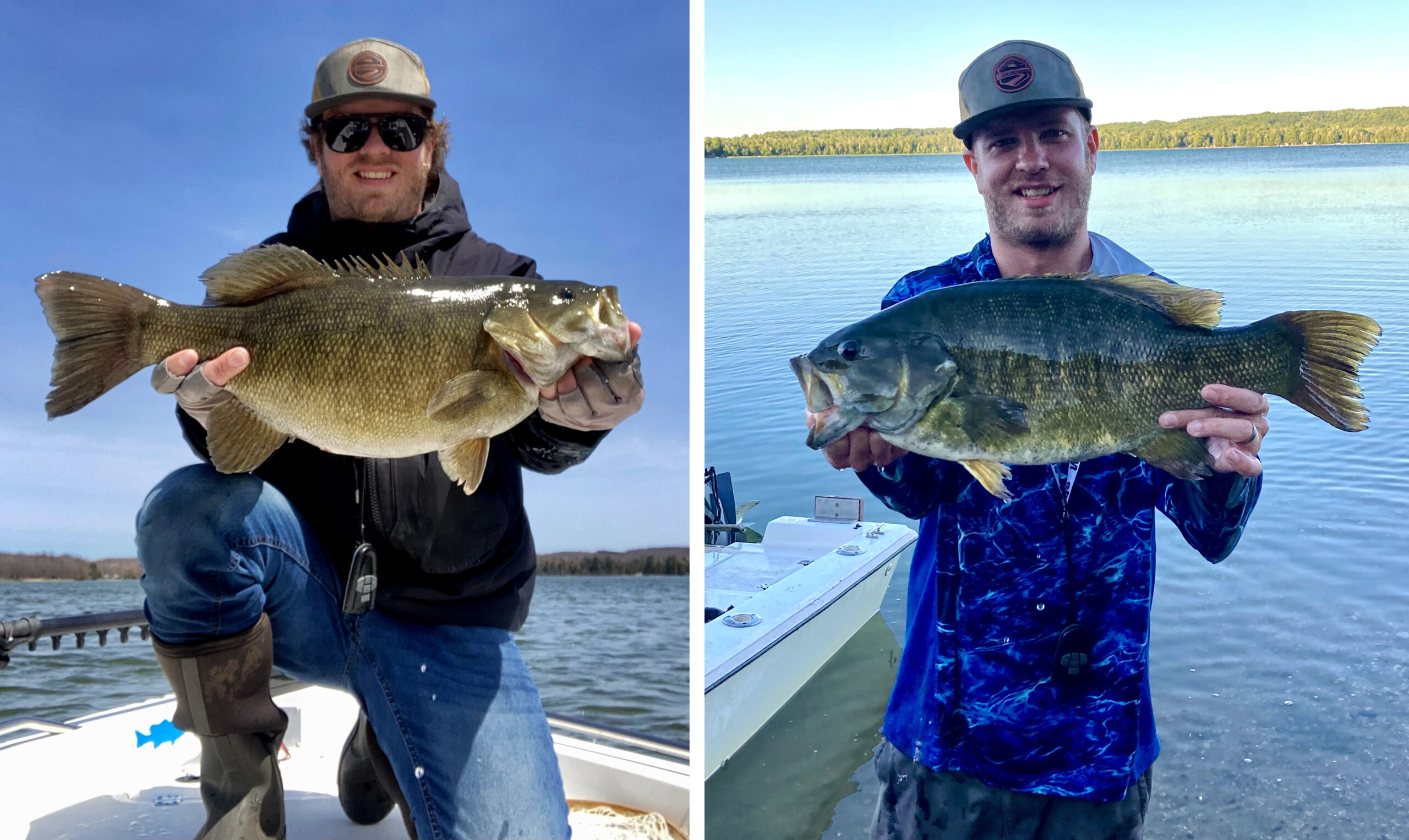 A Michigan angler holds up two nice smallmouth bass.