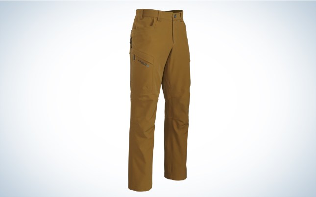 The KUIU Attack pant is shown in the color buckskin.