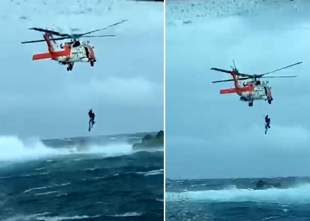 Watch: Fisherman Rescued by Coast Guard Helicopter Crew Amid a Tropical Storm