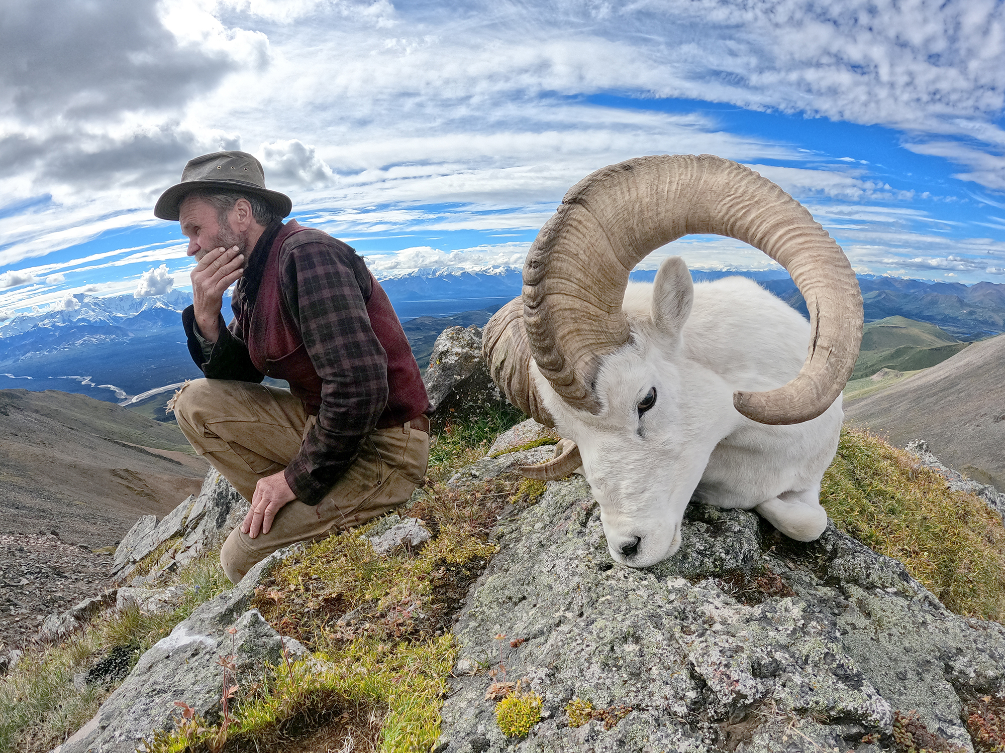 hunter with sheep head