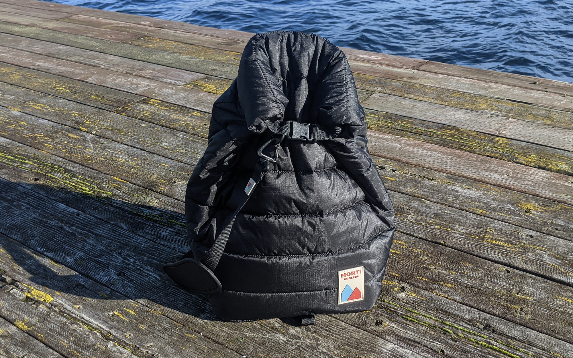 Monti Shasta soft cooler sitting on a dock