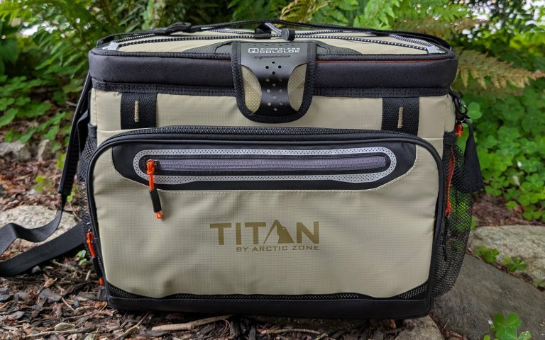 Titan Zipperless Cooler set against foliage
