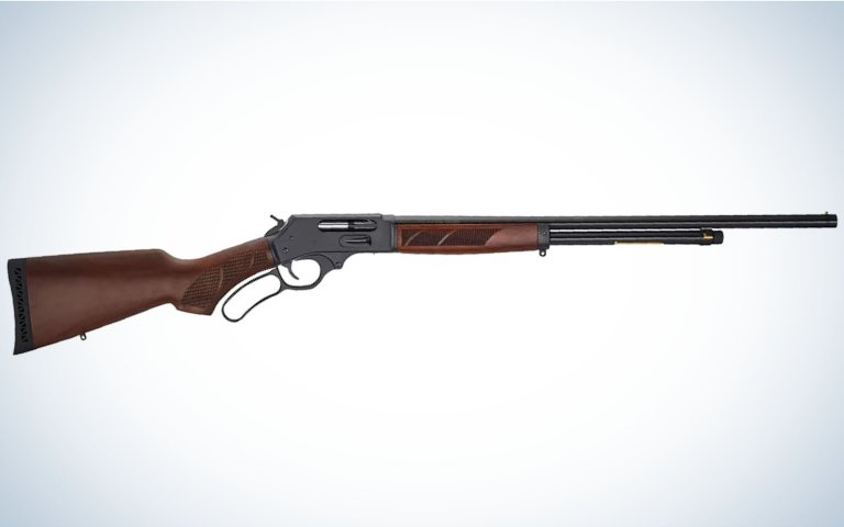 The Henry Side Gate Lever-Action is a .410 bore shotgun.