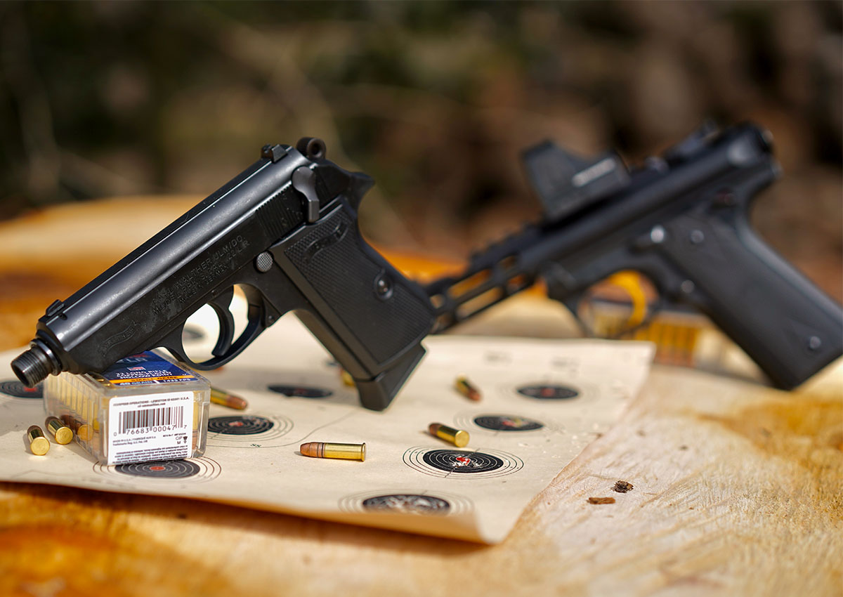 The best .22 pistols sit on targets.