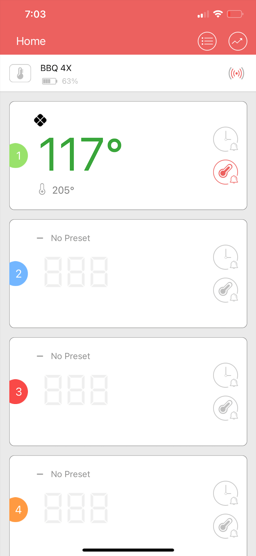The BBQ Go app allows you to track multiple probes.