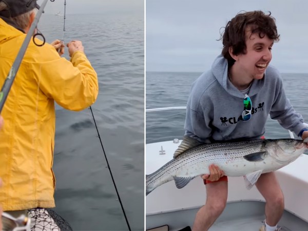 Watch: Fisherman Catches Lost Rod with a Giant Striper Still on the Line