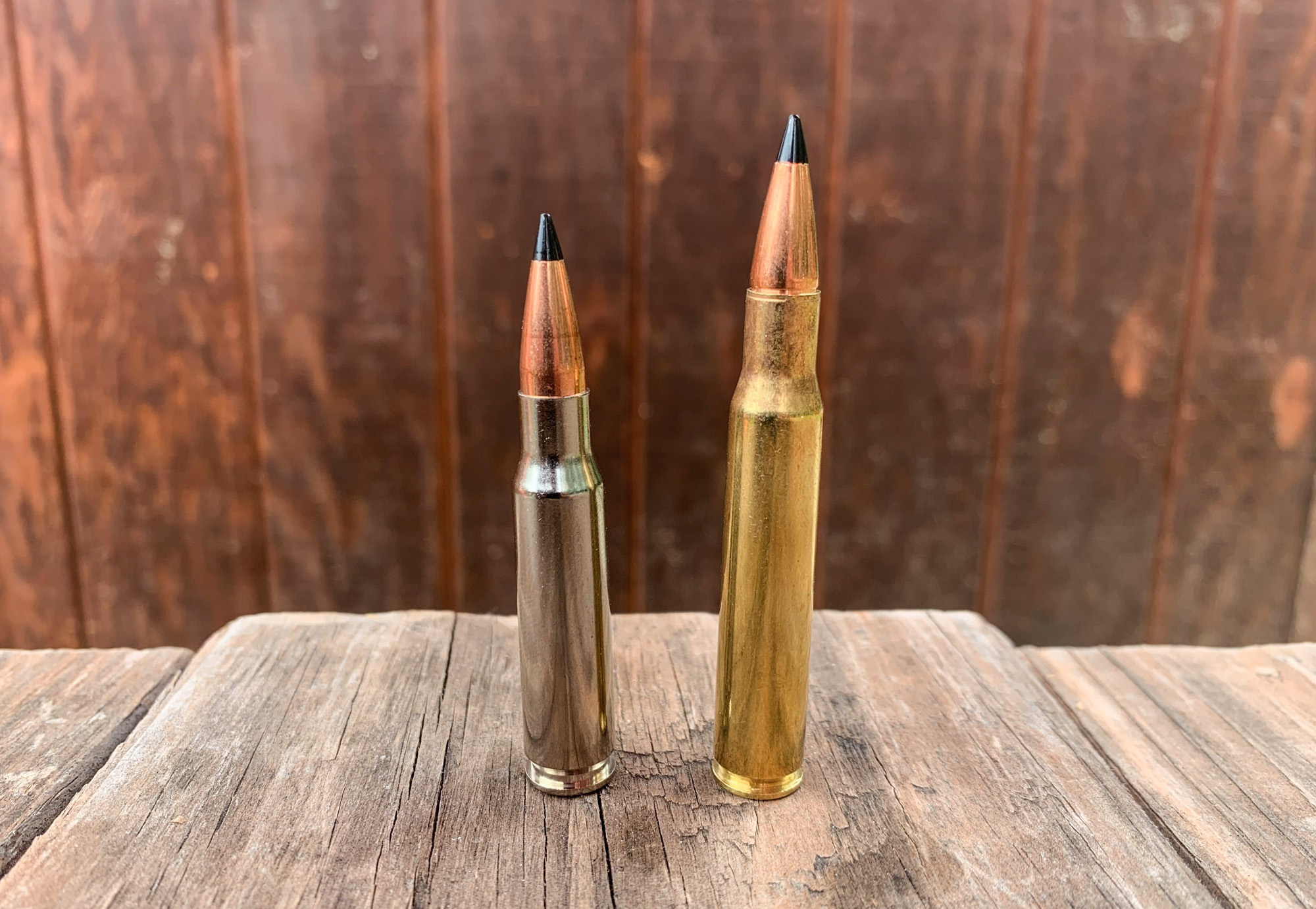 A comparison of the .308 Win beside the .30-06 Springfield.