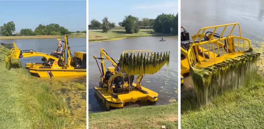 Watch: This “Skid Steer on Water” Removes Weeds from Public Fishing Areas