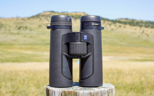 Zeiss binoculars on a fence post.