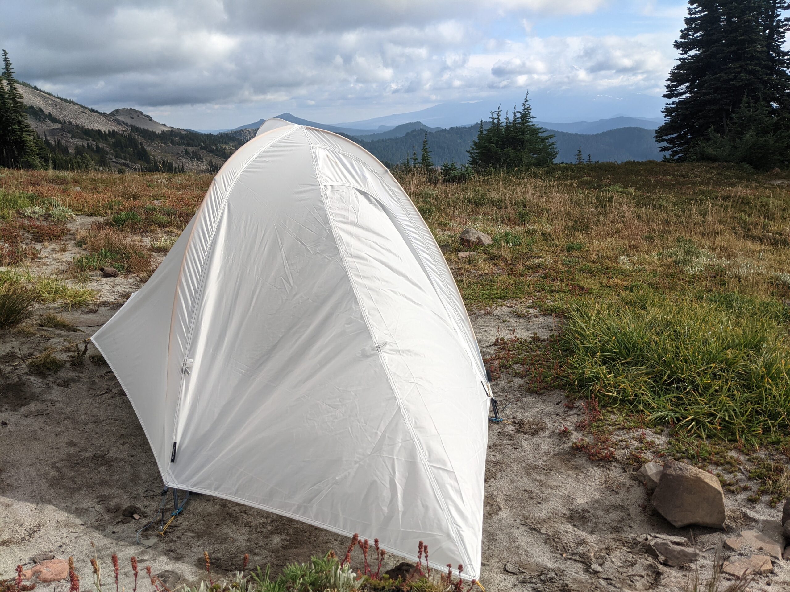 The impressive Mountain Hardwear Nimbus UL 1 comes in at under two pounds and was easy to set up for the first time in the windy alpine.