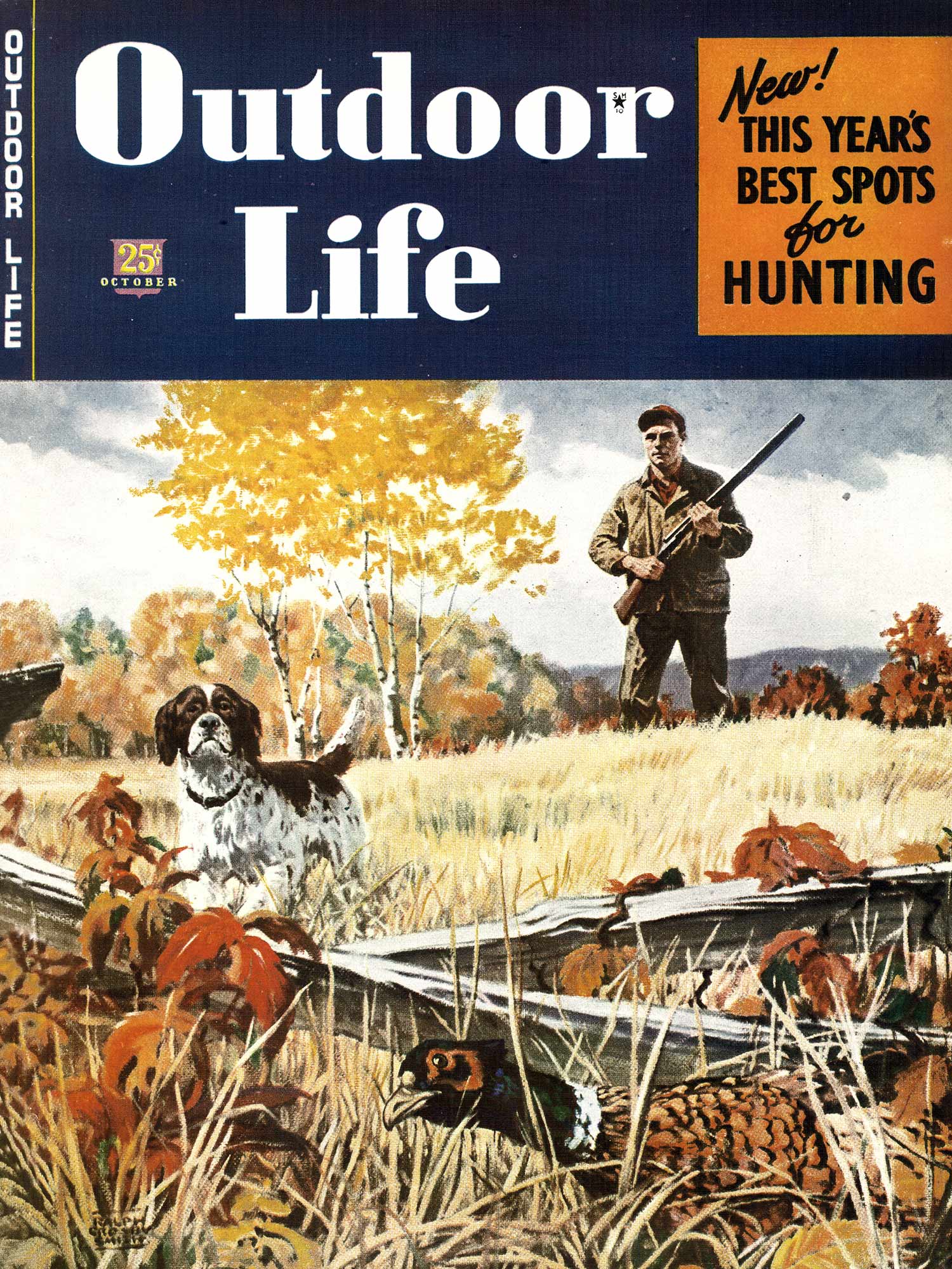 October 1946 cover of Outdoor Life shows a hunter, a setter, and a pheasant