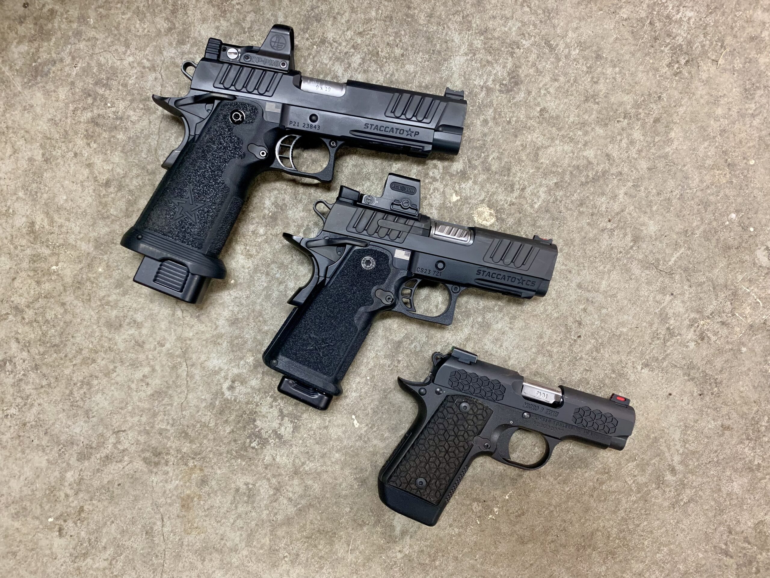 3 sizes of pistols
