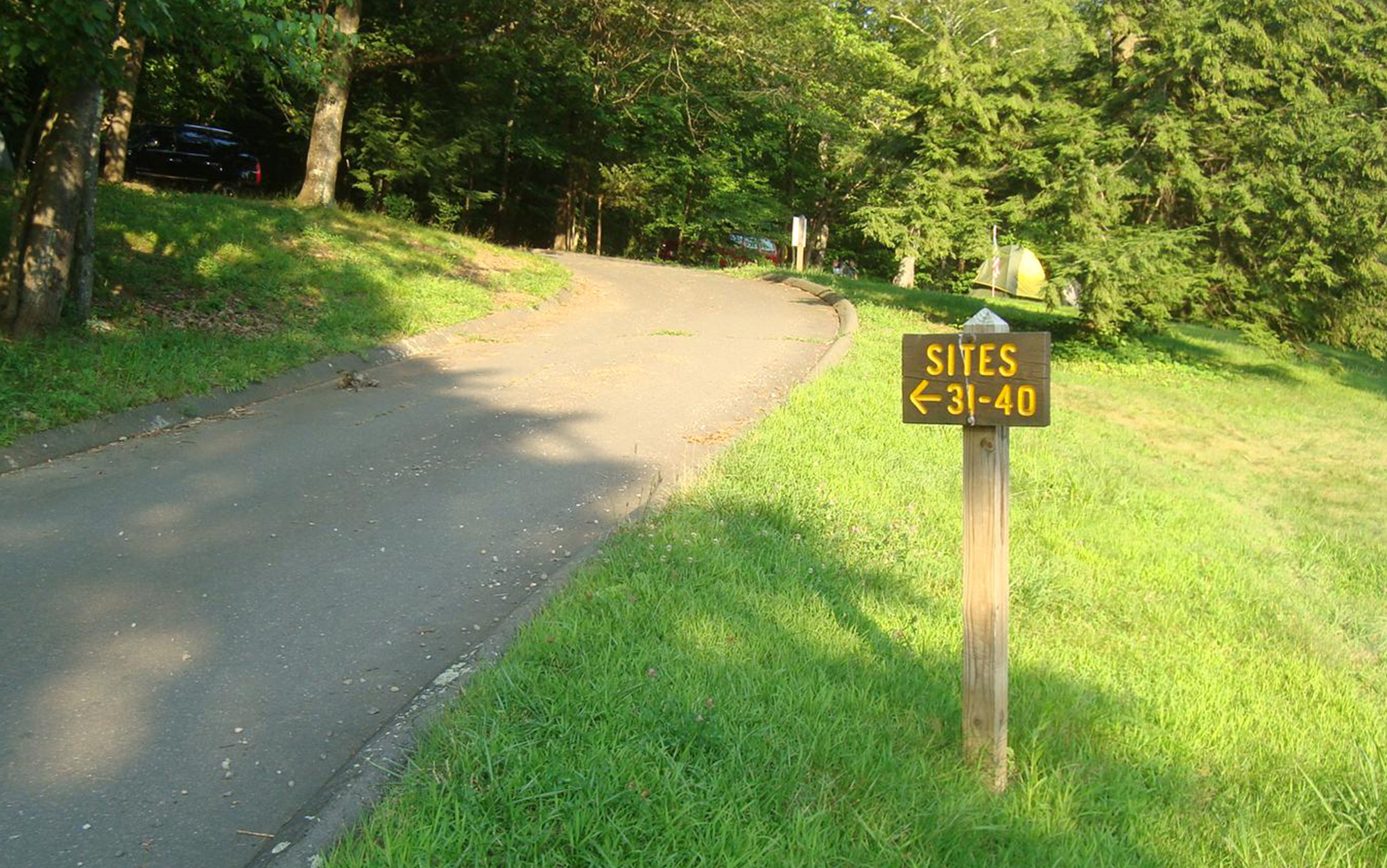 A sign points towards campsites.