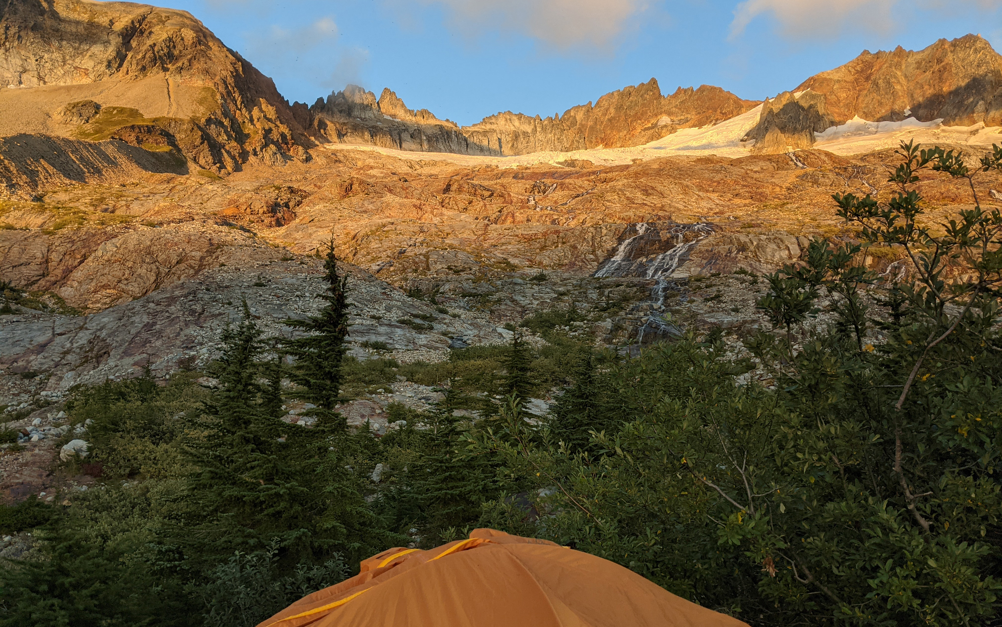 View of Tent with Sahale Peak in the Background