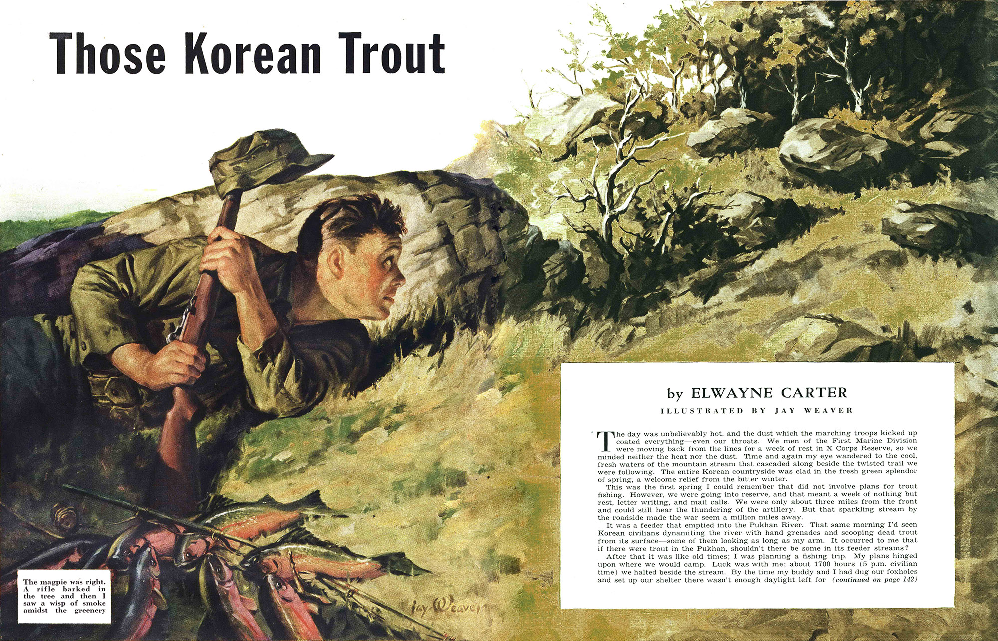 A USMC soldier trout fishing in Korea.