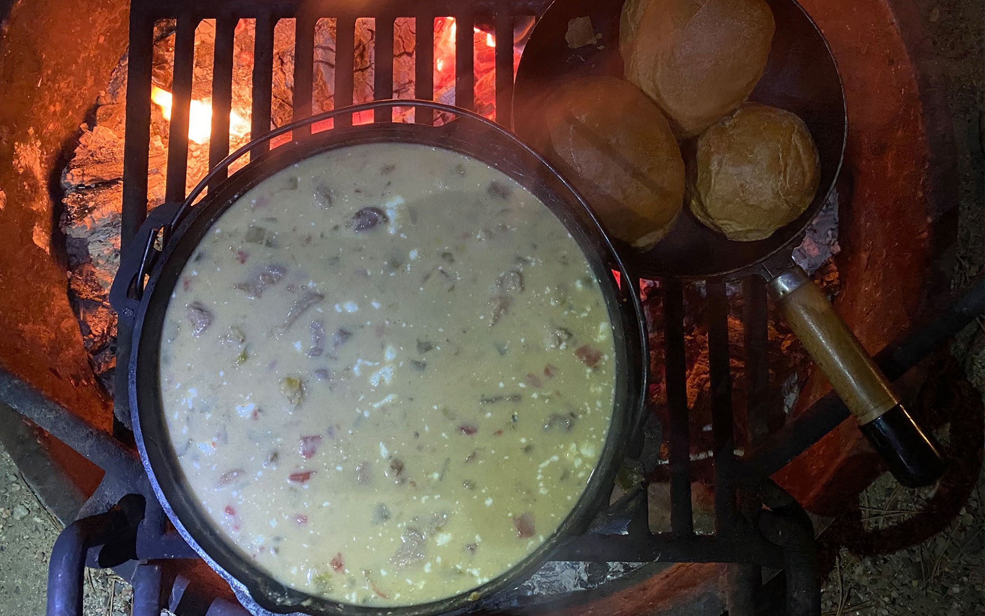 White chicken chili is warm on a cold day outside.