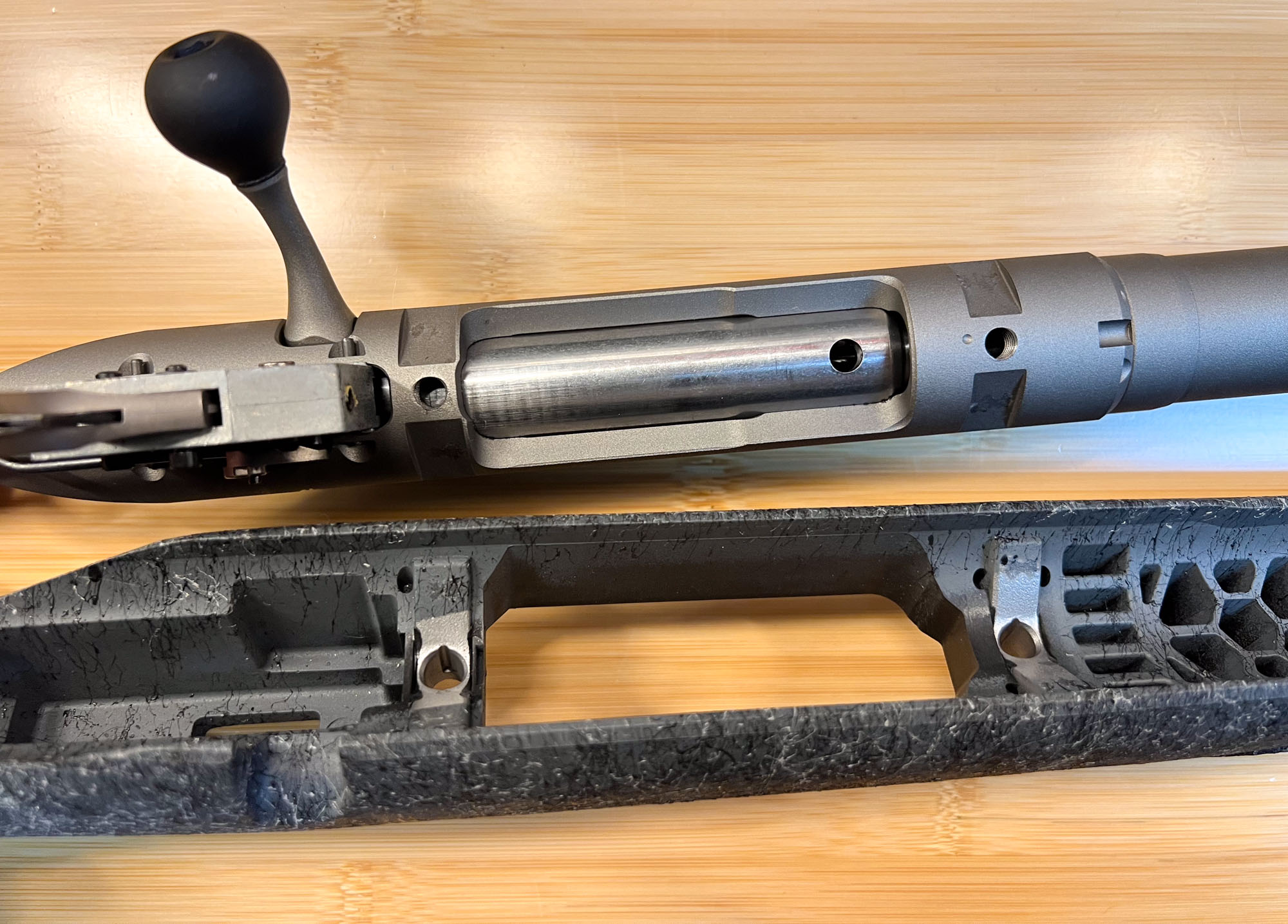 Detail of Ruger American Rifle Generation II action and stock.