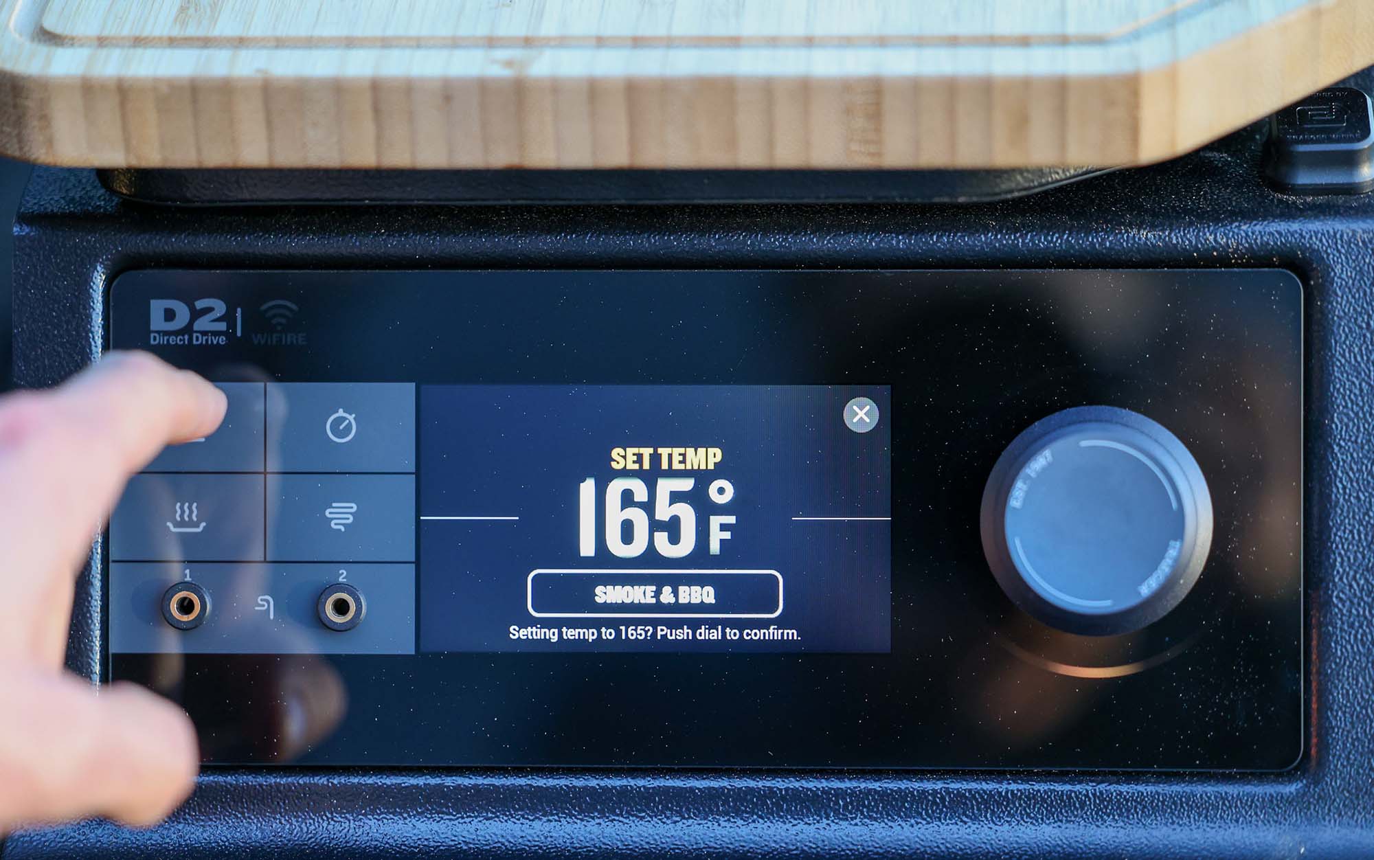 The Timberline features a touchscreen control panel.