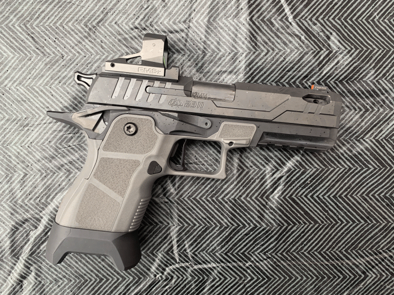 A gray-finished semi-auto Oracle Arms 2311 Compact Pro on a gray background.