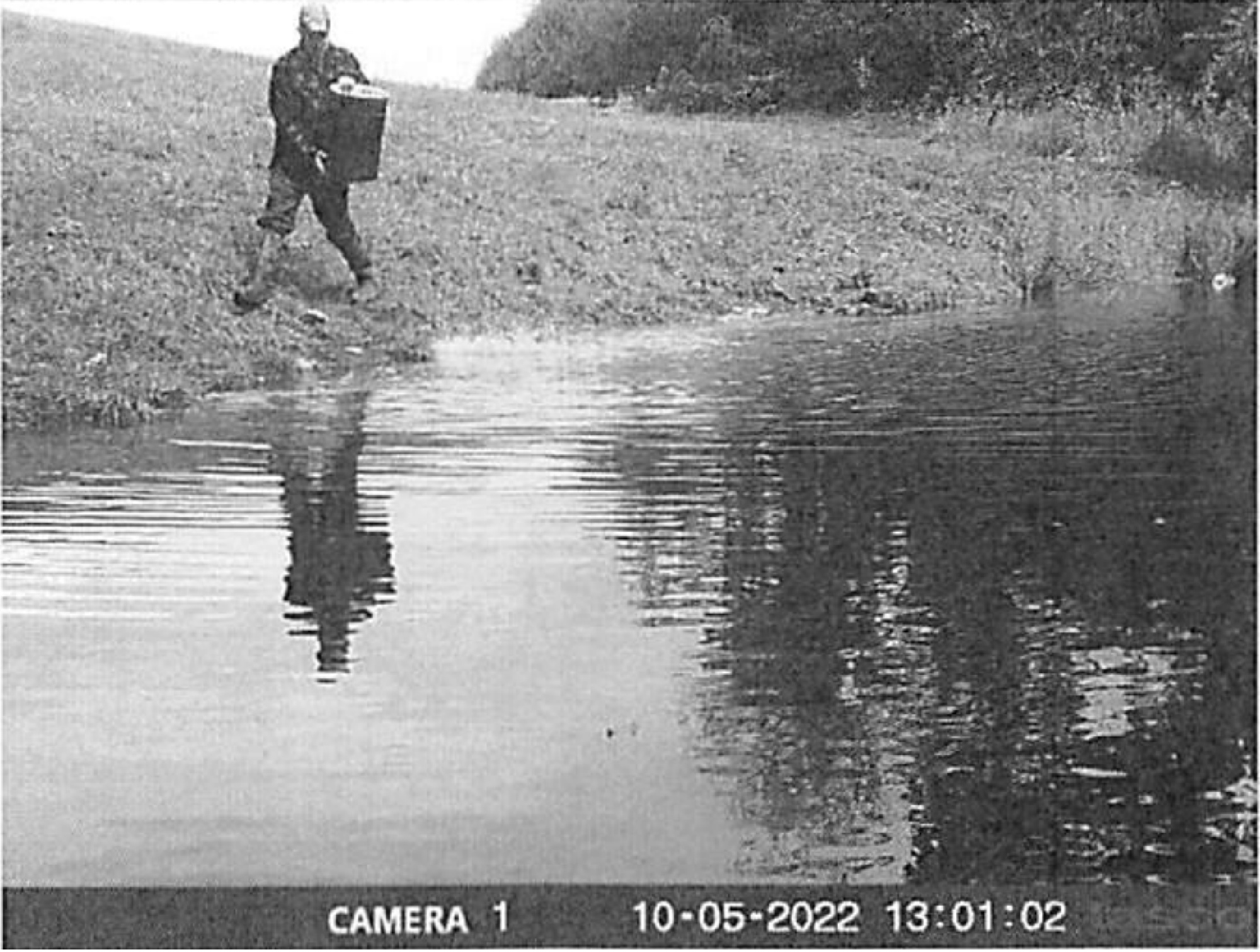trail camera photo poacher putting corn in pond