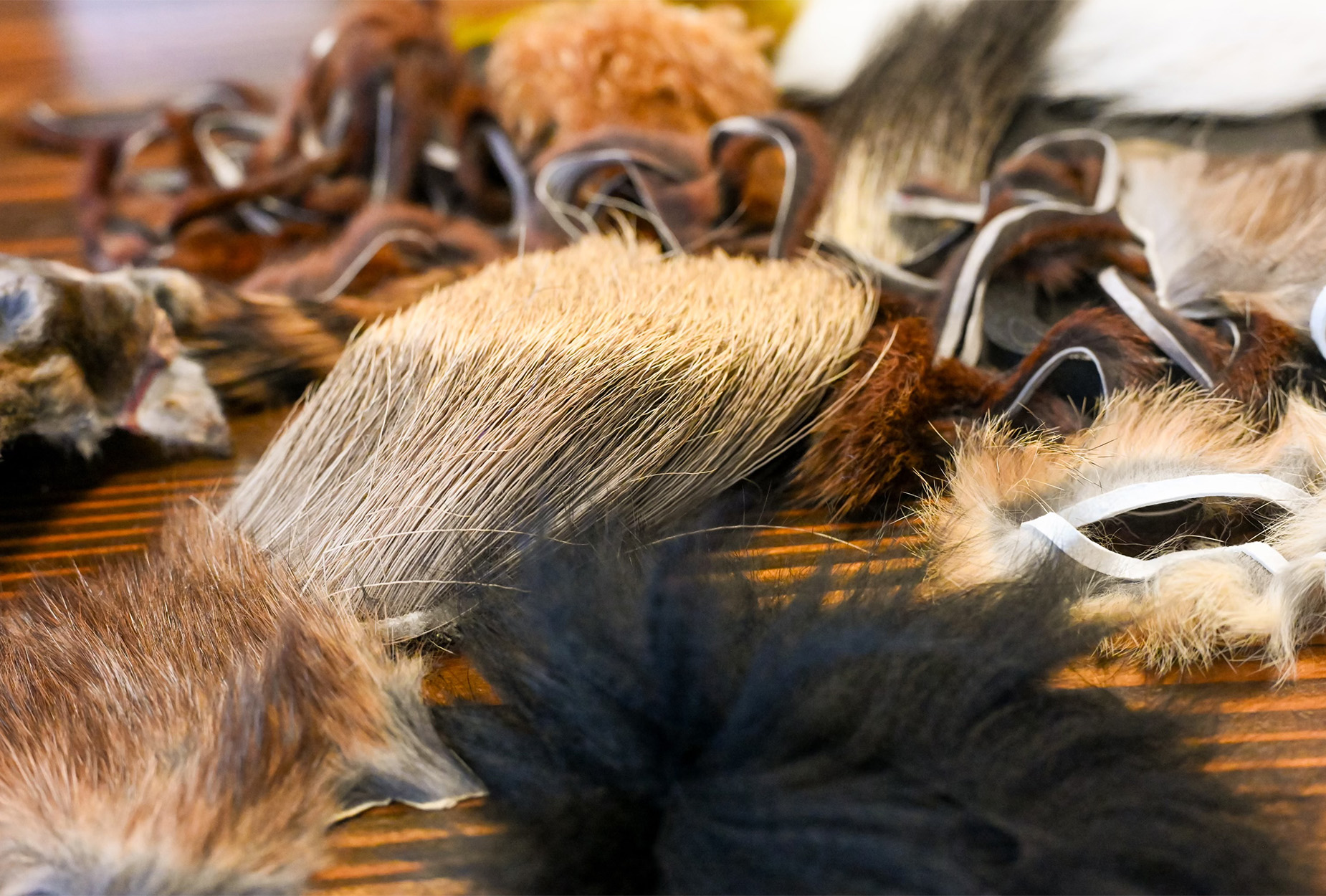 A pile of natural materials  used for fly tying.