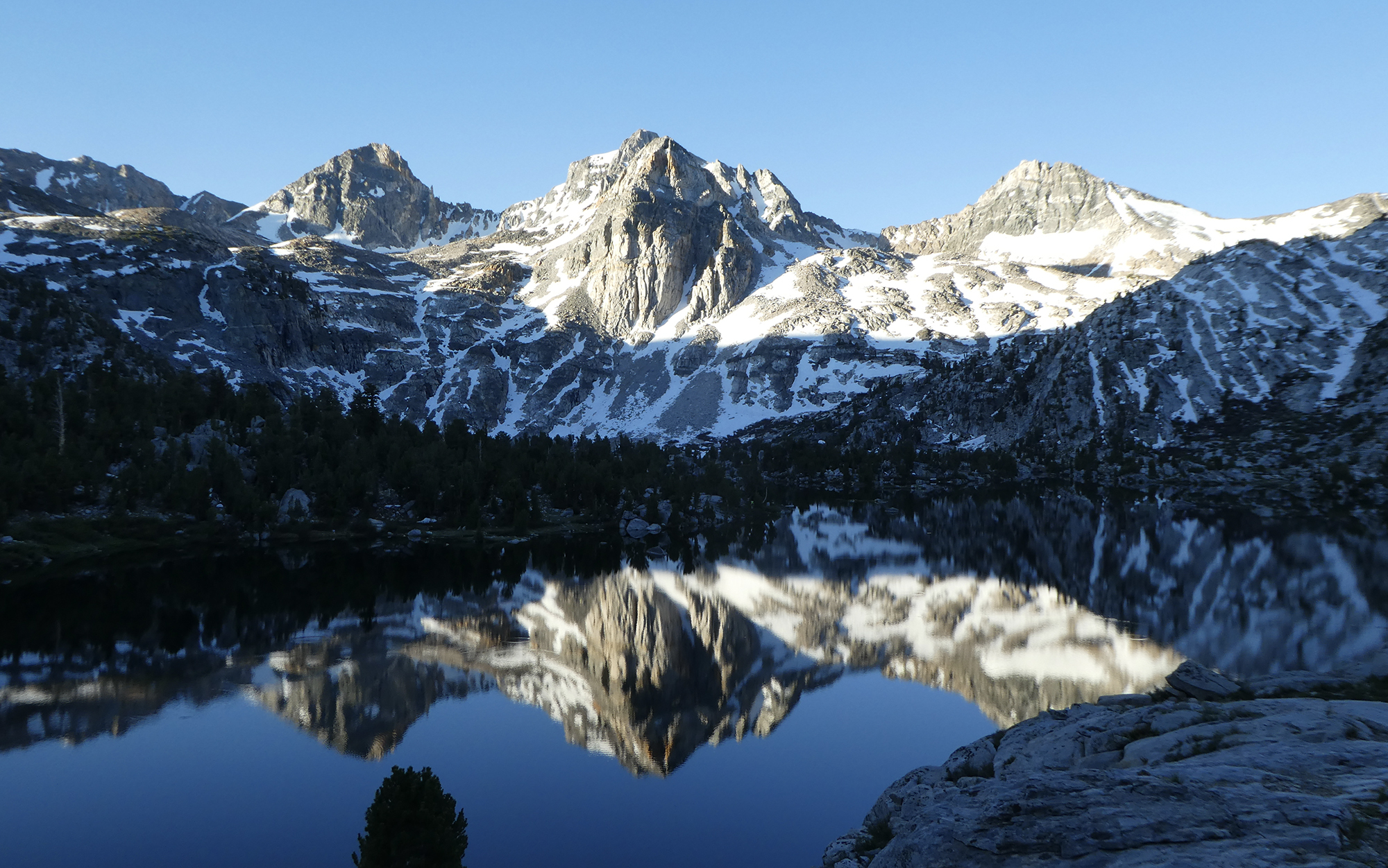 Mountain reflection in lake on the JMT