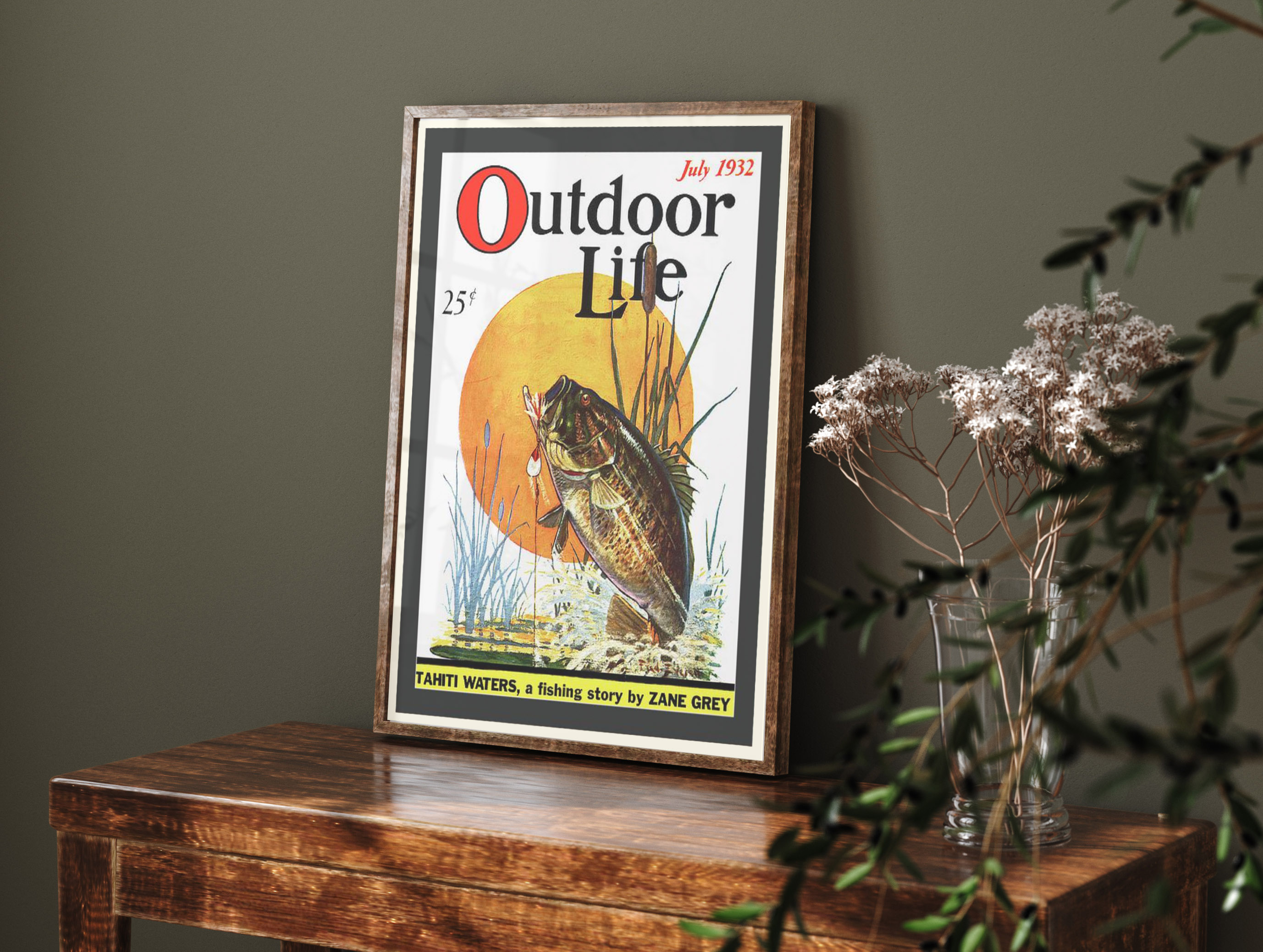 An old Outdoor Life cover of a jumping bass.
