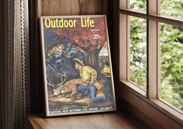 An old Outdoor Life cover framed for purchase in the OL cover shop.