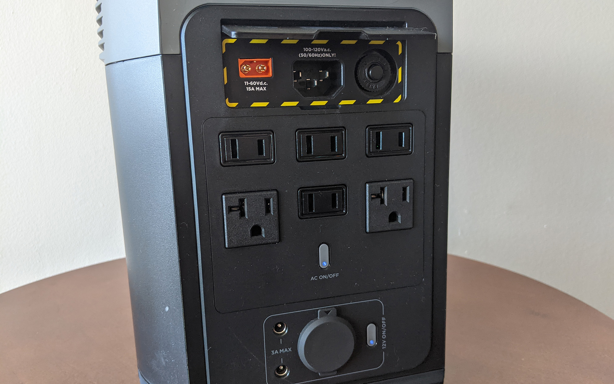 Unusually, the EcoFlow Delta 2 has its AC ports and car charger port on the back of the power station, along with the AC and solar input ports. 