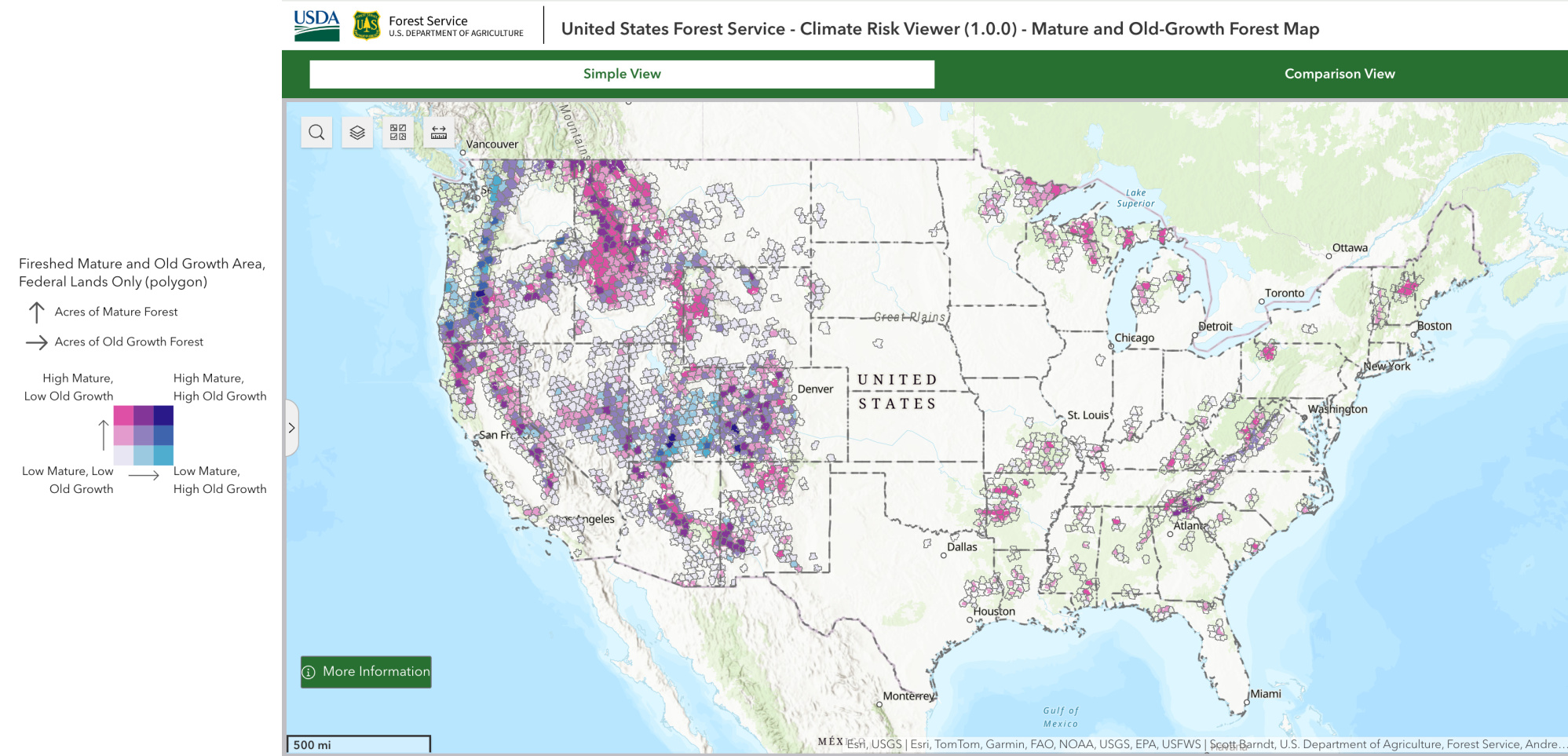 A map shows where the remaining old growth and mature forest exists.