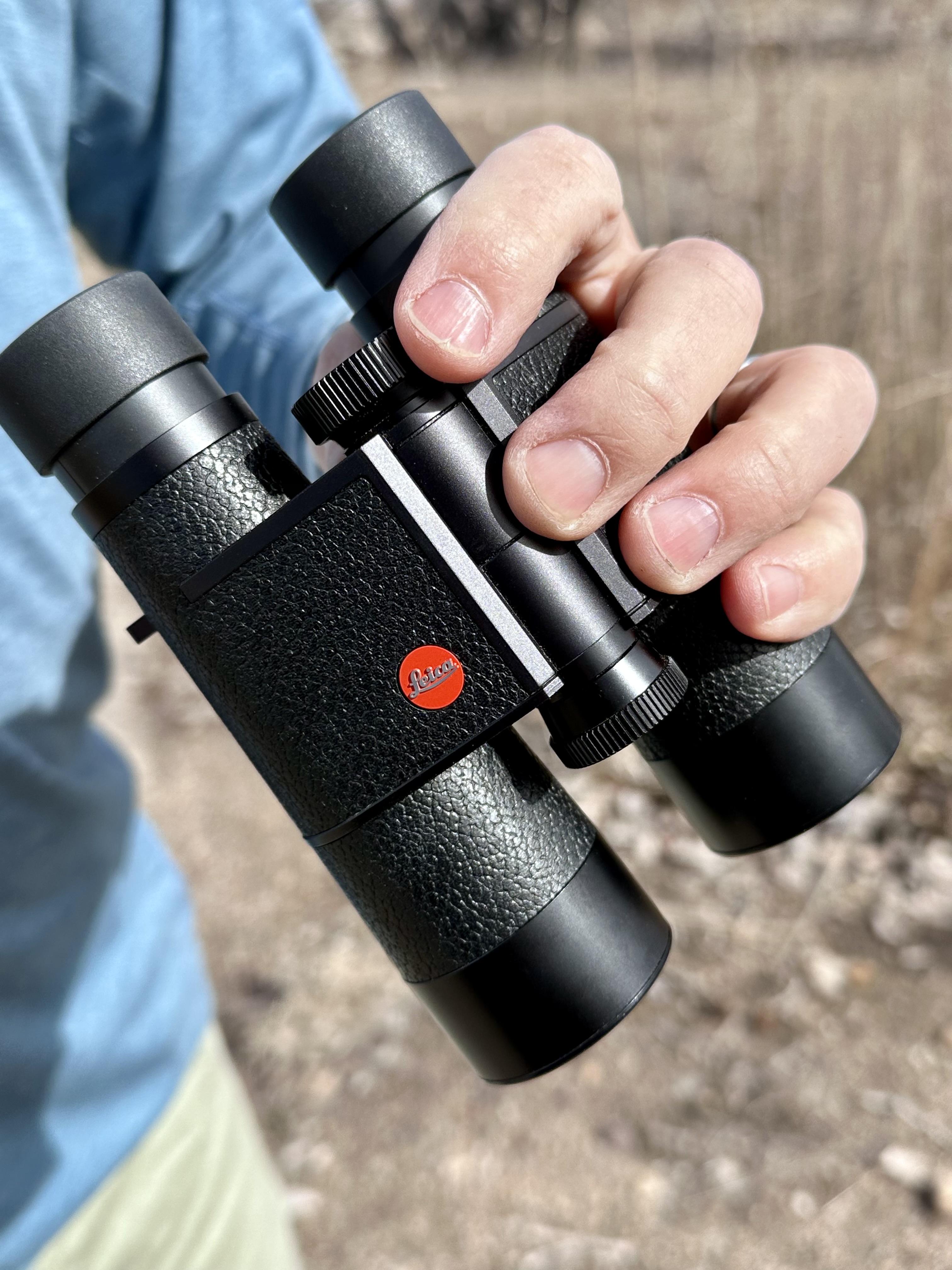Leica Trinovid travel binoculars in use. 
