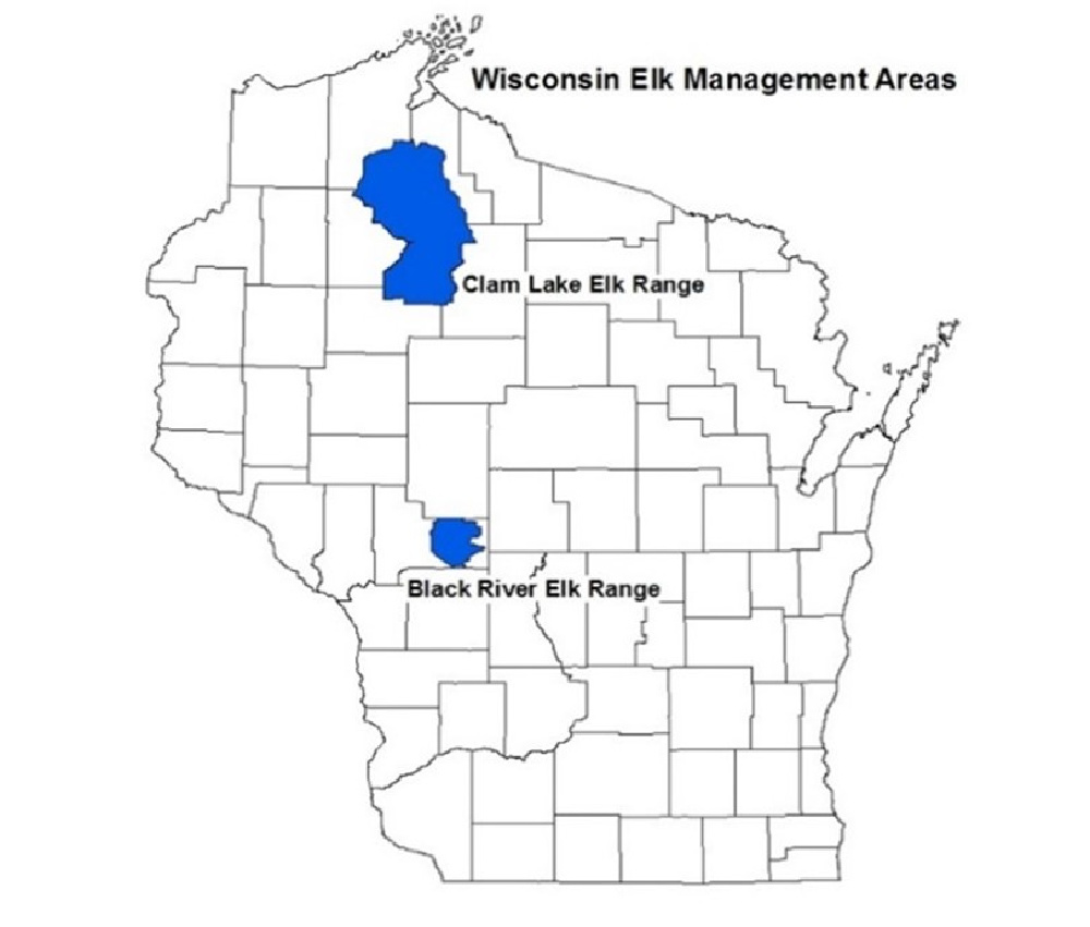 A map of Wisconsin's elk zones.