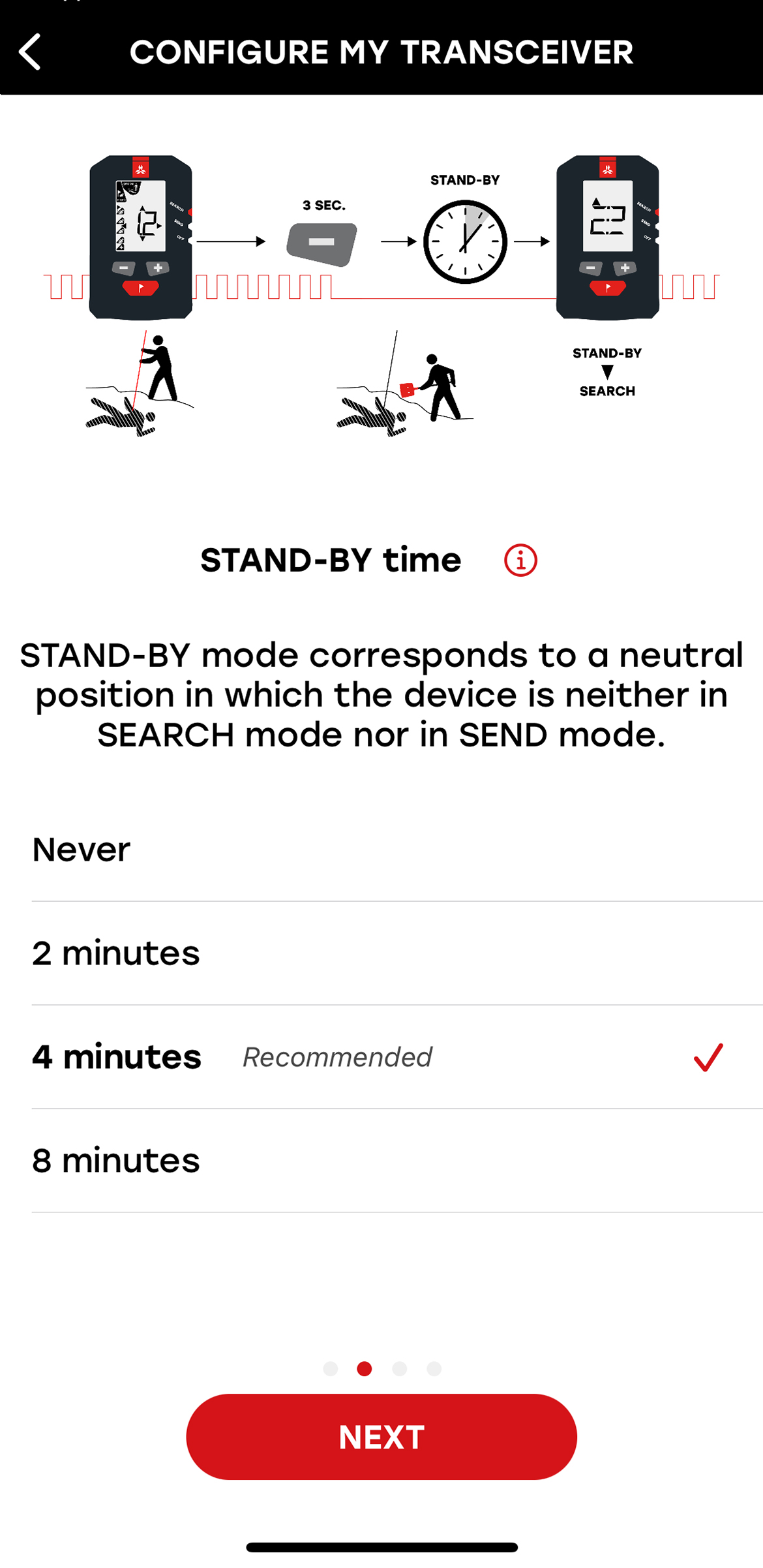 You can select the time you stay in stand by mode in Arva's app.