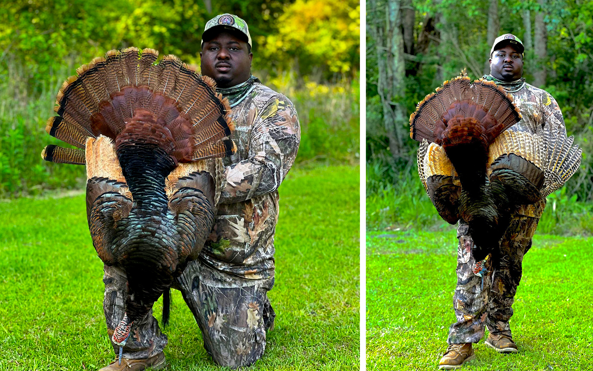 A georgia hunter with a red-phase wild turkey.