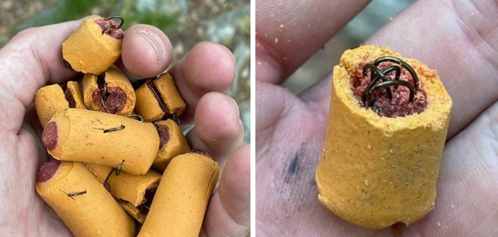 Marrow-style dog treats stuffed with fish hooks that were discovered along the Appalachian Trail.