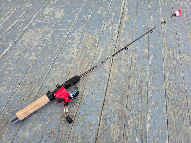 A short kid's fishing combo with a spincasting reel.