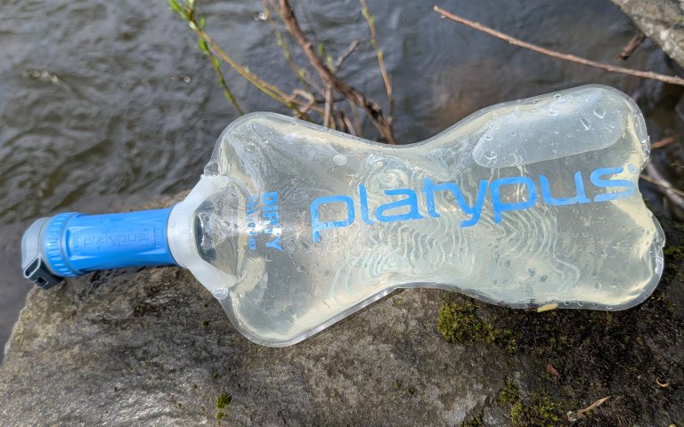 Platypus quickdraw sitting on a rock with a river in the background